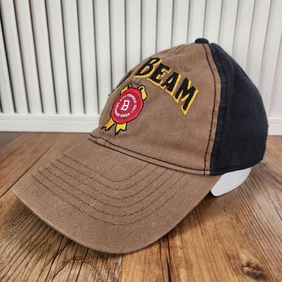 Jim Beam Official Merch American Whiskey Fitted Stretch Hat Cap Black Brown Logo - Picture 1 of 11